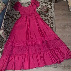 🌷VINTAGE 80’s🌷Hot pink satin lace trim sweetheart neckline antebellum ballgown